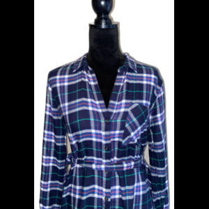 GAP Pendleton Shirt Dress Size Large Plaid Blue Red White Green Light Flannel